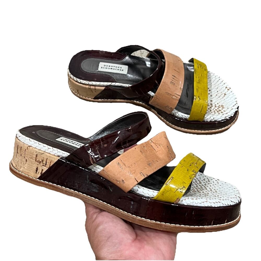 Dorothee Schumacher Leather Patent Leather Strap Sandals Slip On Cork Size 36